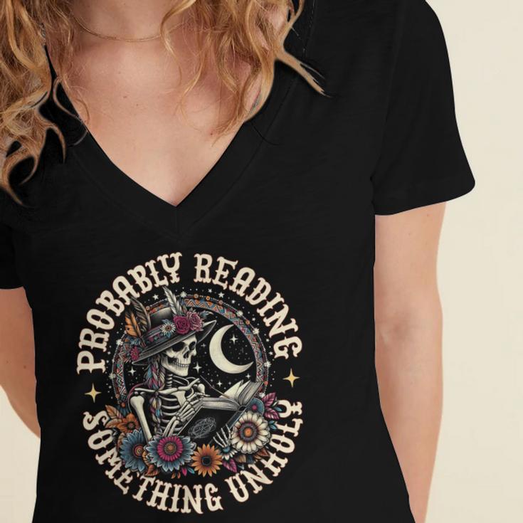 Is That Smutt Books Probably Reading Something Unholy Women's Jersey Short Sleeve Deep V-Neck Tshirt