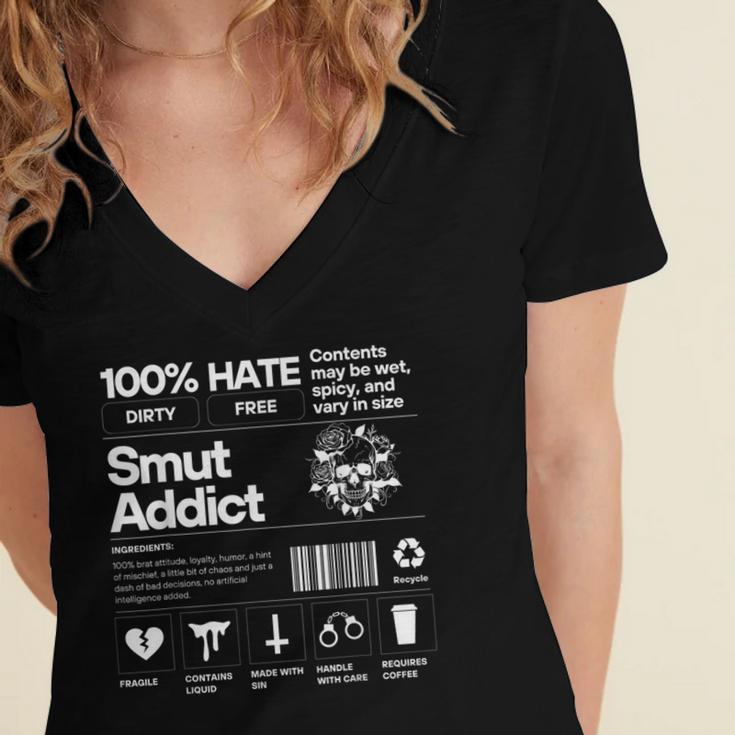 Smutty Book Addict Romance Book Lover Smut Addict Ingredient Women's Jersey Short Sleeve Deep V-Neck Tshirt Smutty Book Addict Romance Book Lover Smut Addict Ingredient Women's Jersey Short Sleeve Deep V-Neck Tshirt