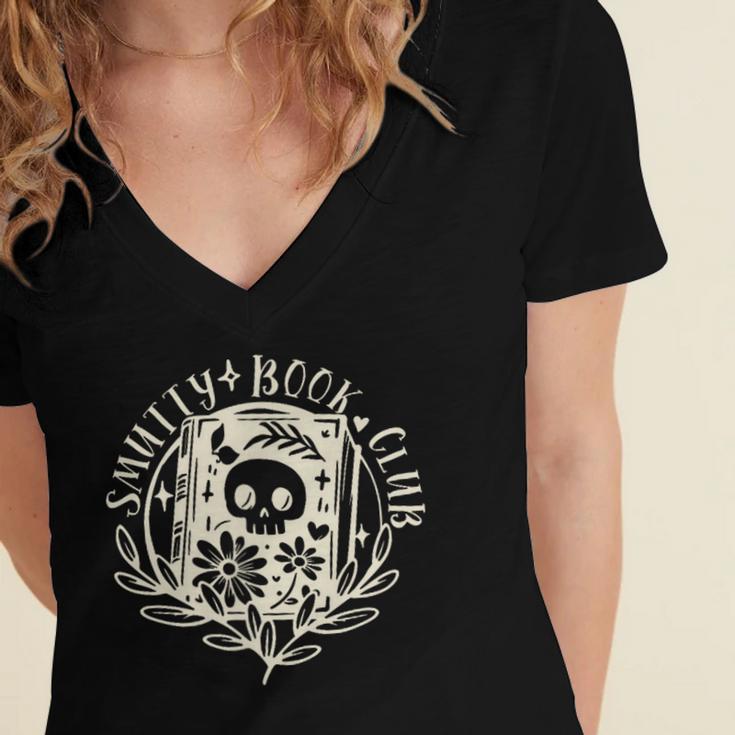 Smutty Book Club Smutty Book Lover Front And Back Spicy Book Women's Jersey Short Sleeve Deep V-Neck Tshirt