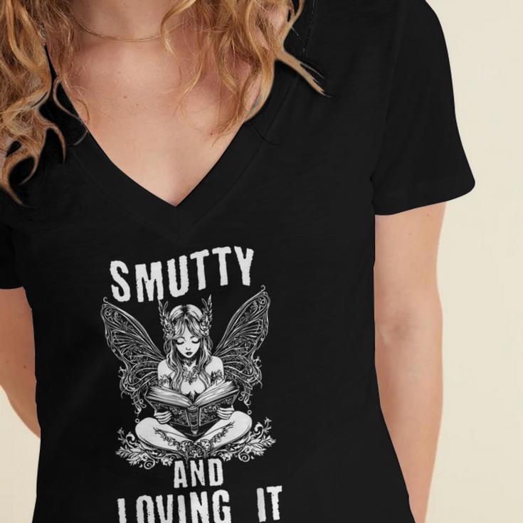 Smutty And Loving It Dark Fantasy Spicy Book Lover Women's Jersey Short Sleeve Deep V-Neck Tshirt