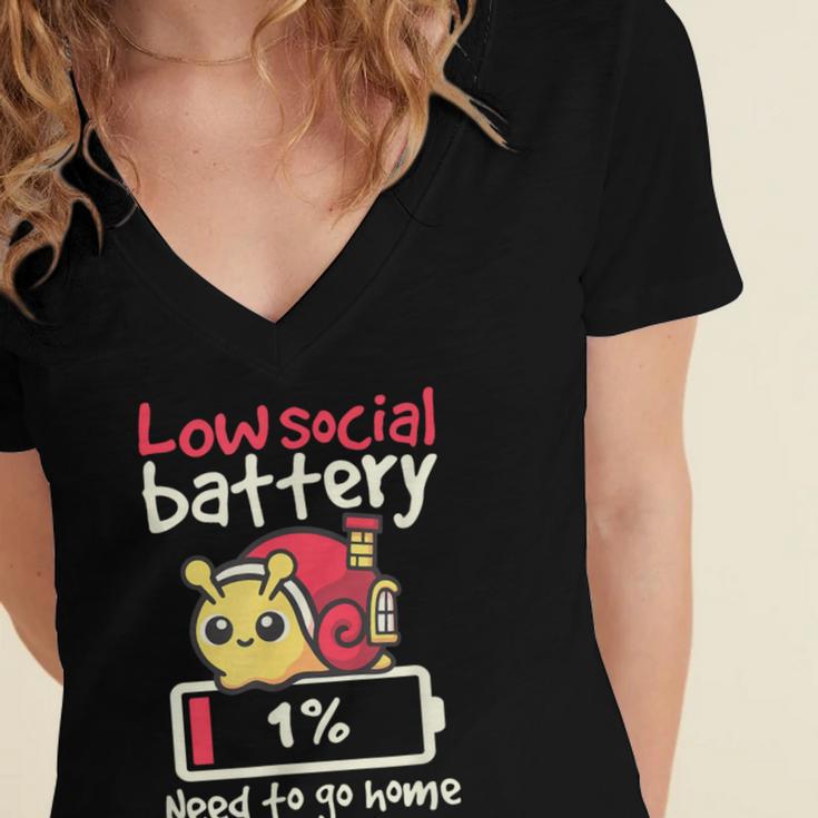 Snail Low Social Battery Need To Go Home Tee For Introvert Women's Jersey Short Sleeve Deep V-Neck Tshirt Snail Low Social Battery Need To Go Home Tee For Introvert Women's Jersey Short Sleeve Deep V-Neck Tshirt