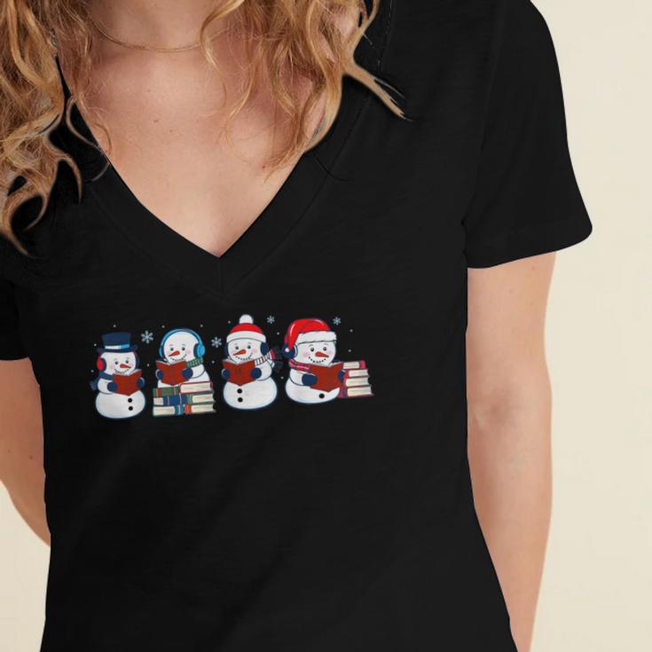 Snowman Reading Books Teacher Librarian Bookworm Christmas Women's Jersey Short Sleeve Deep V-Neck Tshirt Snowman Reading Books Teacher Librarian Bookworm Christmas Women's Jersey Short Sleeve Deep V-Neck Tshirt