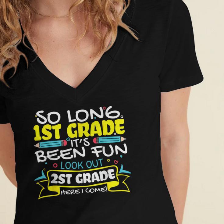 So Long 1st Grade 2nd Grade Here I Come School Graduation Women's Jersey Short Sleeve Deep V-Neck Tshirt