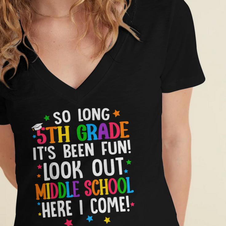 So Long 5th Grade Graduation Middle School Here I Come Kids Women's Jersey Short Sleeve Deep V-Neck Tshirt