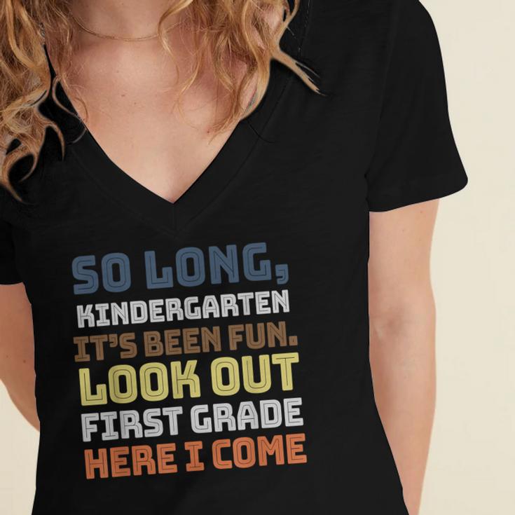 So Long Kindergarten Preschool Graduation First Grade Women's Jersey Short Sleeve Deep V-Neck Tshirt