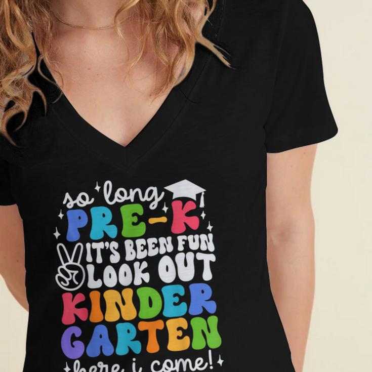 So Long Pre K Graduation Kindergarten Here I Come Kids 2024 Women's Jersey Short Sleeve Deep V-Neck Tshirt