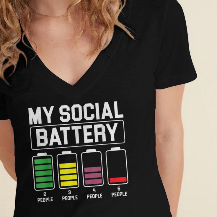 My Social Battery Introverted Low Energy Antisocial Women's Jersey Short Sleeve Deep V-Neck Tshirt