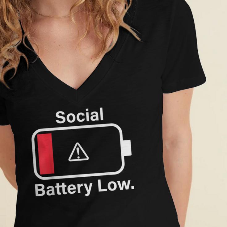 Social Battery Low Anti-Social Introvert Women's Jersey Short Sleeve Deep V-Neck Tshirt Social Battery Low Anti-Social Introvert Women's Jersey Short Sleeve Deep V-Neck Tshirt