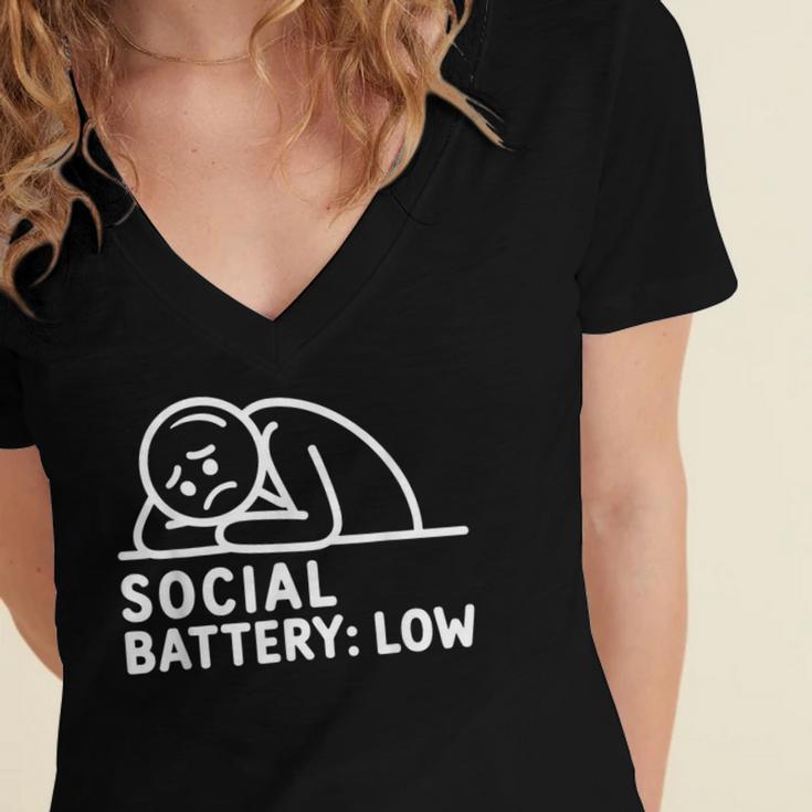 Social Battery Low Apparel Introvert Humor Women's Jersey Short Sleeve Deep V-Neck Tshirt Social Battery Low Apparel Introvert Humor Women's Jersey Short Sleeve Deep V-Neck Tshirt