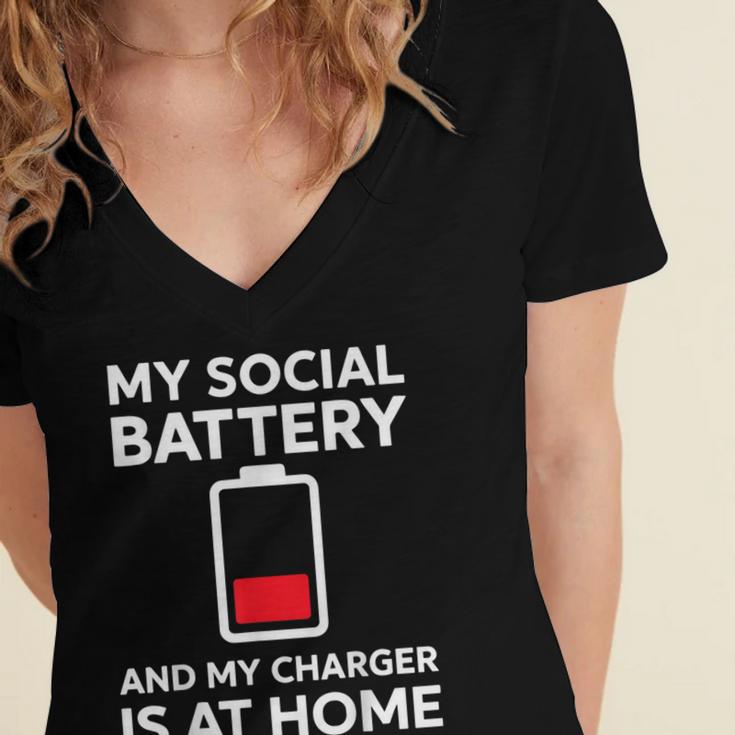 Social Battery Low Charger At Home Antisocial Introvert Women's Jersey Short Sleeve Deep V-Neck Tshirt