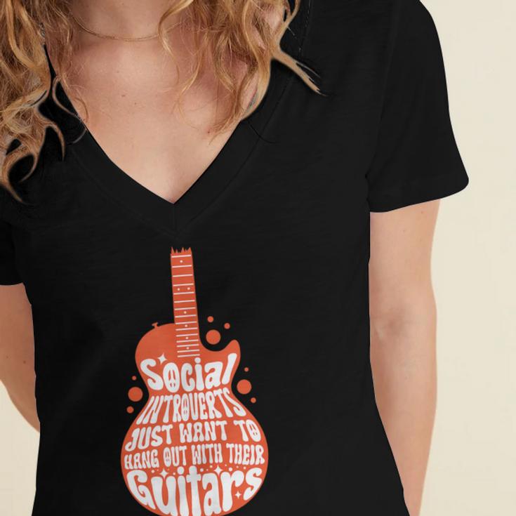 Social Introverts Hang Out With Guitars Musician Guitarist Women's Jersey Short Sleeve Deep V-Neck Tshirt Social Introverts Hang Out With Guitars Musician Guitarist Women's Jersey Short Sleeve Deep V-Neck Tshirt