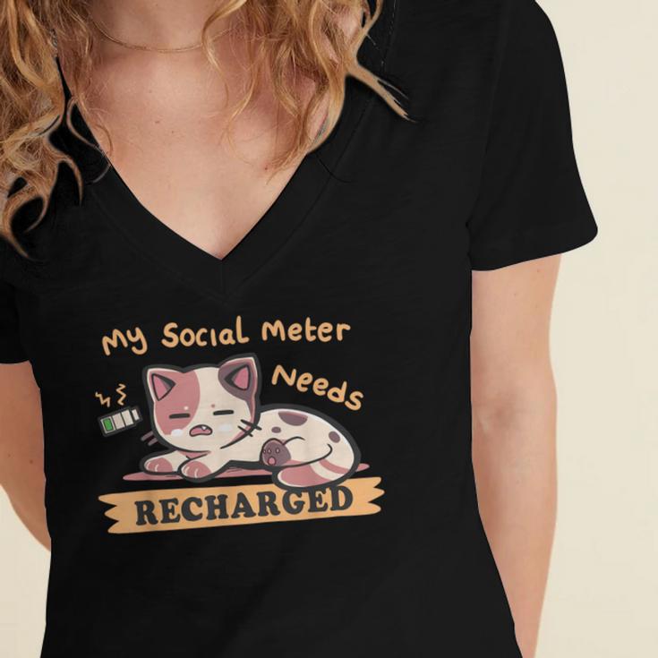 Social Meter Recharge Social Meter For Introverts Women's Jersey Short Sleeve Deep V-Neck Tshirt
