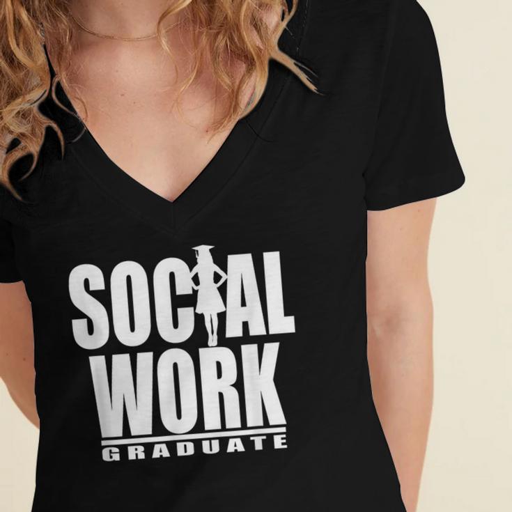 Social Work Graduate TShirt College Graduation Women's Jersey Short Sleeve Deep V-Neck Tshirt