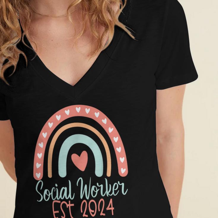 Social Worker Work MSW BSW Graduation 2024 Masters Degree Women's Jersey Short Sleeve Deep V-Neck Tshirt