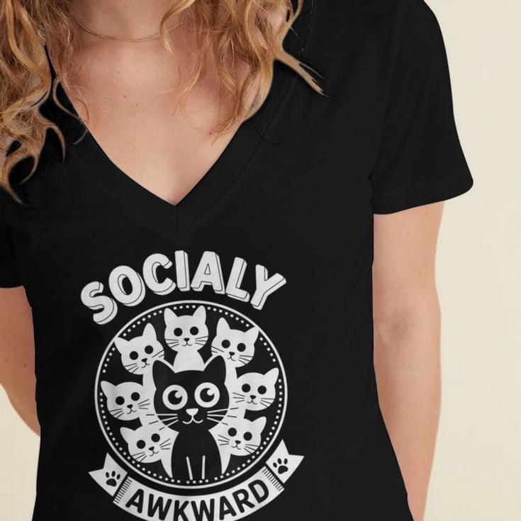 Socially Awkward Cute Introvert Cat Meme Anti-Social Club Women's Jersey Short Sleeve Deep V-Neck Tshirt Socially Awkward Cute Introvert Cat Meme Anti-Social Club Women's Jersey Short Sleeve Deep V-Neck Tshirt