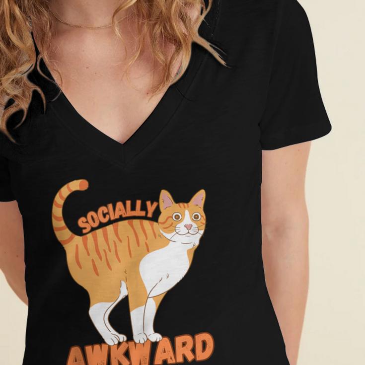 SOCIALLY AWKWARD FUNNY CAT ANTISOCIAL INTROVERT WEIRD Women's Jersey Short Sleeve Deep V-Neck Tshirt SOCIALLY AWKWARD FUNNY CAT ANTISOCIAL INTROVERT WEIRD Women's Jersey Short Sleeve Deep V-Neck Tshirt