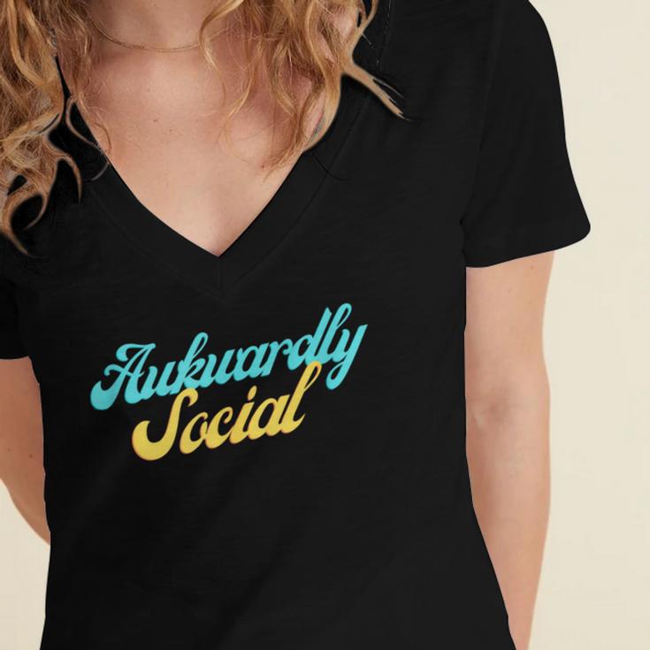 Socially Awkward Introvert Retro Anxious Awkwardly Social Women's Jersey Short Sleeve Deep V-Neck Tshirt Socially Awkward Introvert Retro Anxious Awkwardly Social Women's Jersey Short Sleeve Deep V-Neck Tshirt