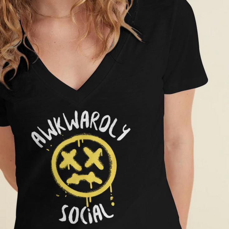 Socially Awkward Introvert Social Anxious Awkwardly Social Women's Jersey Short Sleeve Deep V-Neck Tshirt Socially Awkward Introvert Social Anxious Awkwardly Social Women's Jersey Short Sleeve Deep V-Neck Tshirt