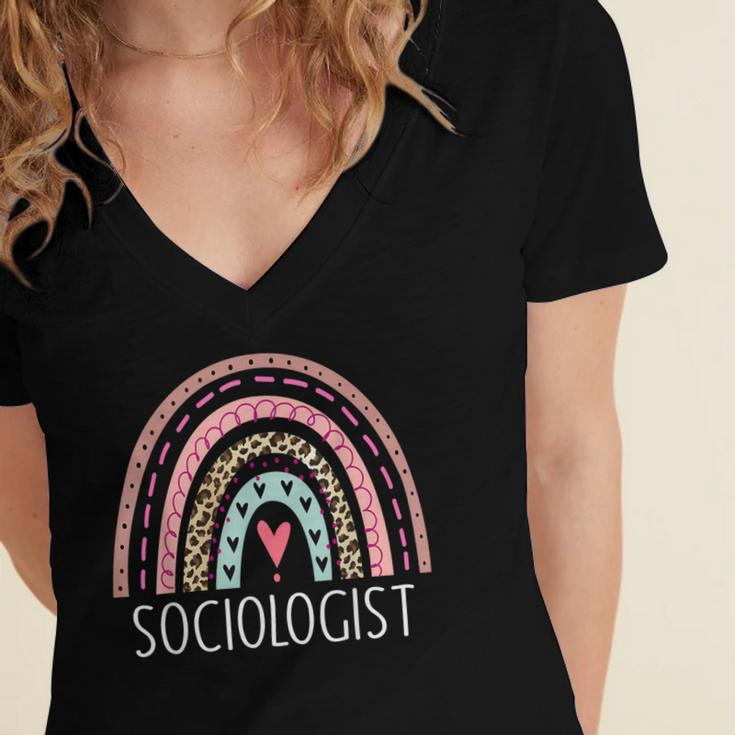 Sociologist Sociology Teacher Graduation Rainbow Women's Jersey Short Sleeve Deep V-Neck Tshirt