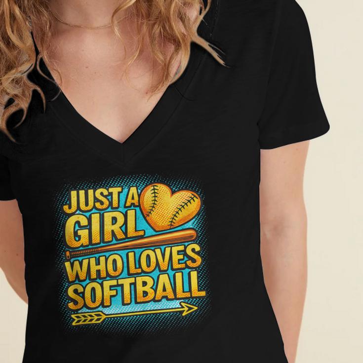 Softball Just A Girl Comic Book Style Graphic For Teens Women's Jersey Short Sleeve Deep V-Neck Tshirt Softball Just A Girl Comic Book Style Graphic For Teens Women's Jersey Short Sleeve Deep V-Neck Tshirt