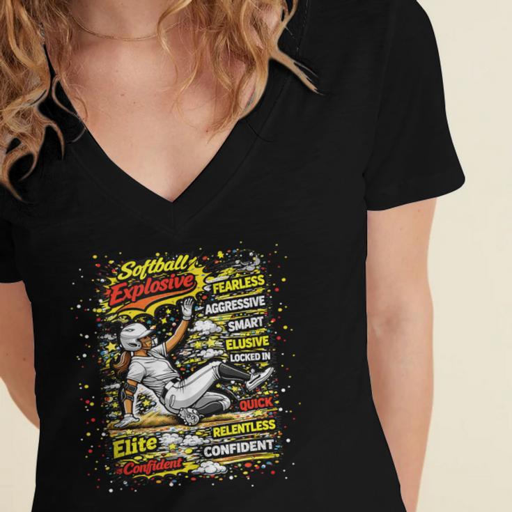 Softball Slider Pop Comic Book Art Best Traits Fast Elite Women's Jersey Short Sleeve Deep V-Neck Tshirt Softball Slider Pop Comic Book Art Best Traits Fast Elite Women's Jersey Short Sleeve Deep V-Neck Tshirt