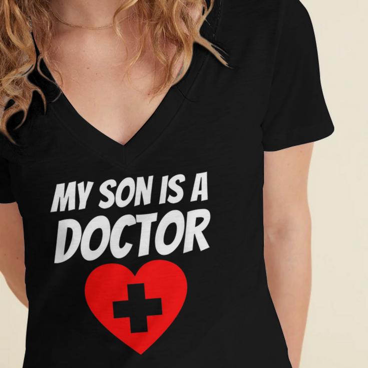 My Son Is A Doctor Shirt Proud Parents Graduation Women's Jersey Short Sleeve Deep V-Neck Tshirt