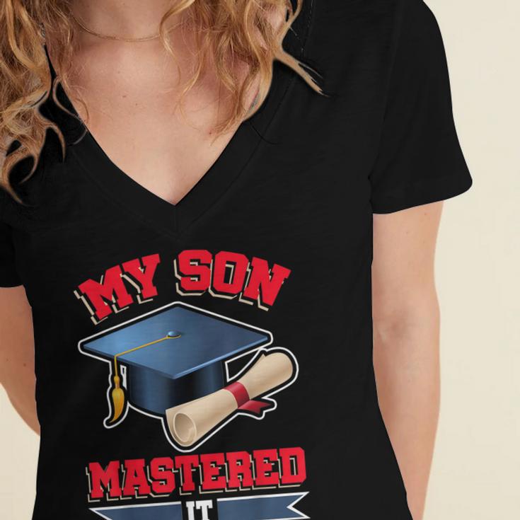 My Son Mastered It Shirt Masters Tee Graduate Graduation Women's Jersey Short Sleeve Deep V-Neck Tshirt