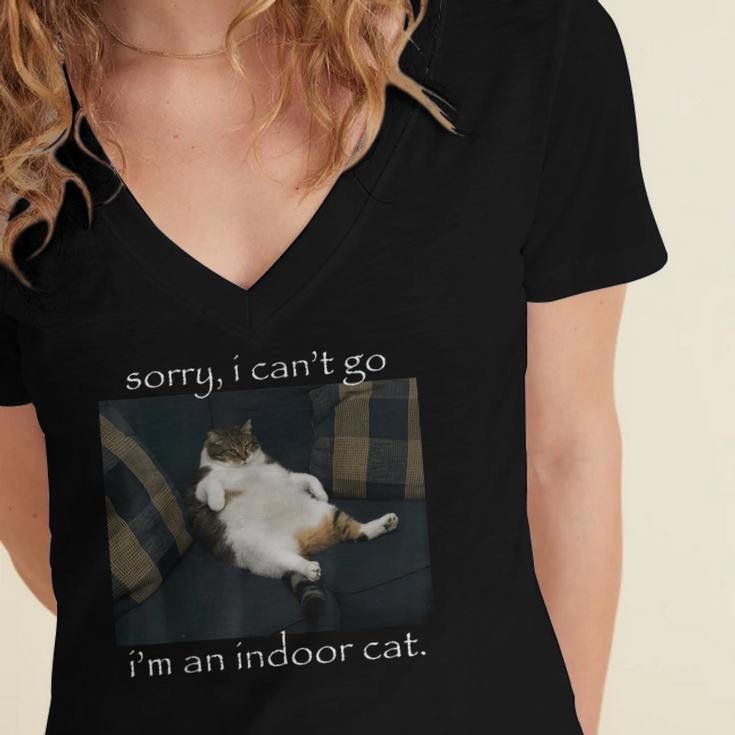 Sorry I Can’t Go I’m An Indoor Cat Introvert Meme Women's Jersey Short Sleeve Deep V-Neck Tshirt