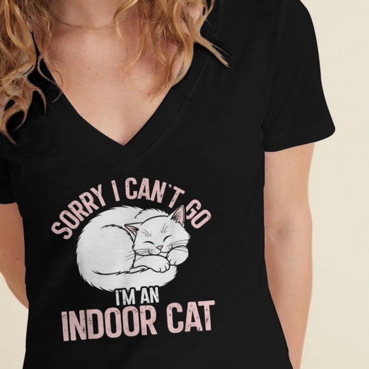 Sorry I Can't Go I'm An Indoor Cat Lazy Humor Introvert Cat Women's Jersey Short Sleeve Deep V-Neck Tshirt Sorry I Can't Go I'm An Indoor Cat Lazy Humor Introvert Cat Women's Jersey Short Sleeve Deep V-Neck Tshirt