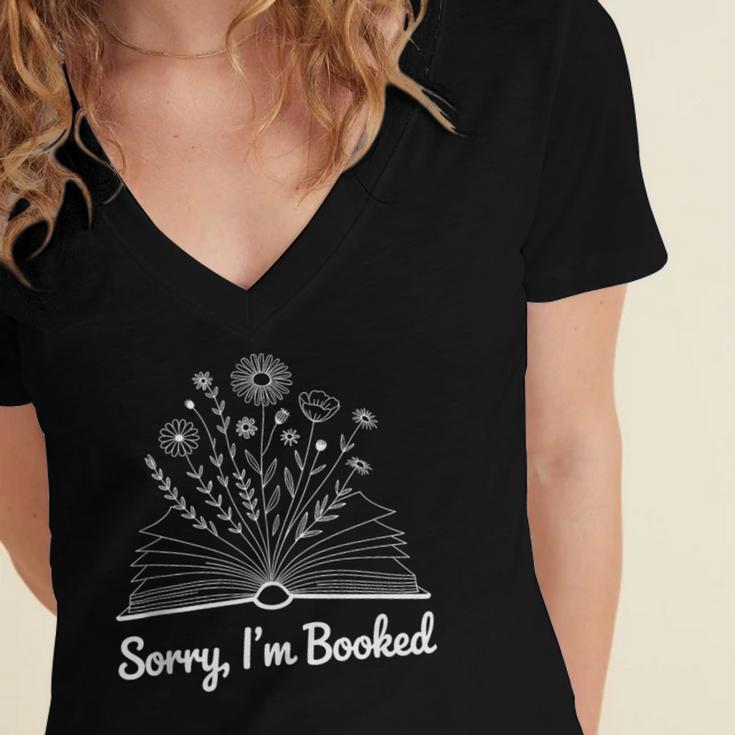 Sorry I'm Booked Floral Book Love Cozy Bookworm Reading Women's Jersey Short Sleeve Deep V-Neck Tshirt Sorry I'm Booked Floral Book Love Cozy Bookworm Reading Women's Jersey Short Sleeve Deep V-Neck Tshirt