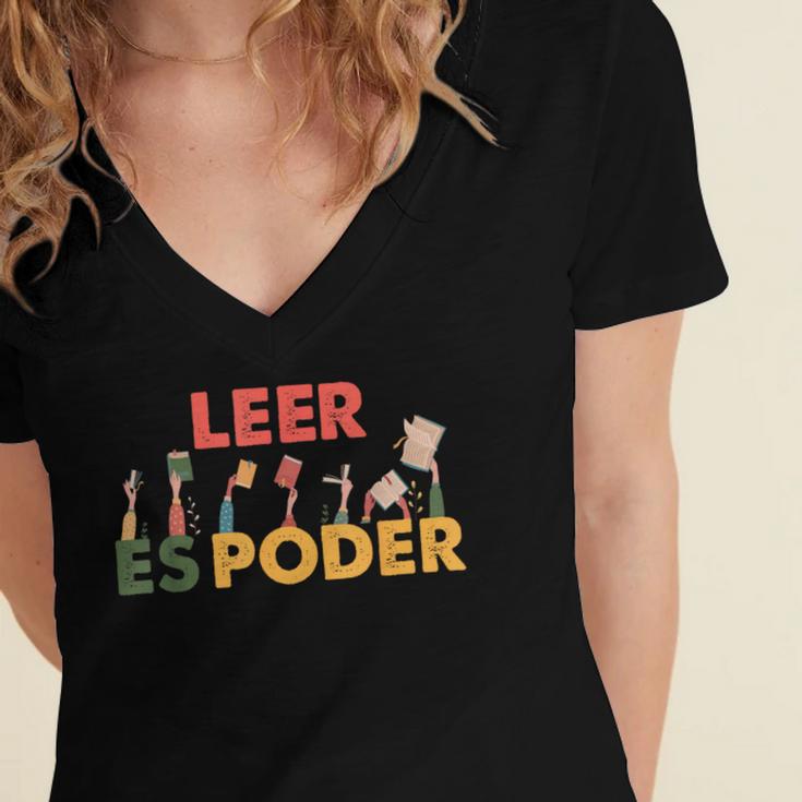 Spanish Reading Book Lover Teacher Maestra Leer Es Poder For Men Women Women's Jersey Short Sleeve Deep V-Neck Tshirt Spanish Reading Book Lover Teacher Maestra Leer Es Poder For Men Women Women's Jersey Short Sleeve Deep V-Neck Tshirt