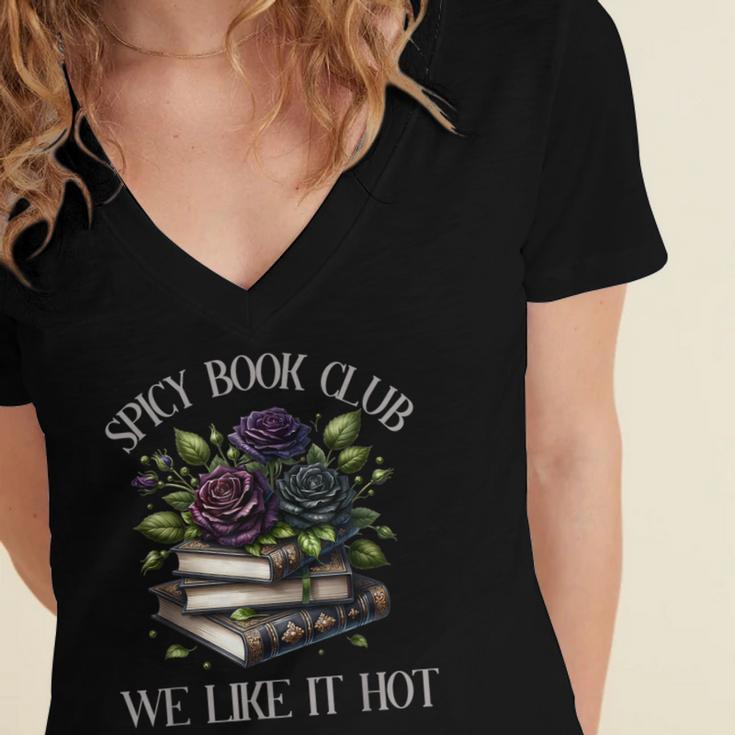Spicy Book Club Dark Romance Lover Spicy Bookish Merch Goth Women's Jersey Short Sleeve Deep V-Neck Tshirt