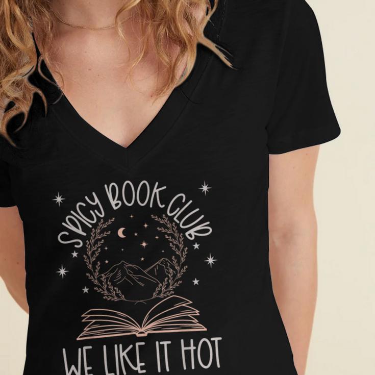 Spicy Book Club Dark Romance Lover Of Spicy Bookish Merch Women's Jersey Short Sleeve Deep V-Neck Tshirt