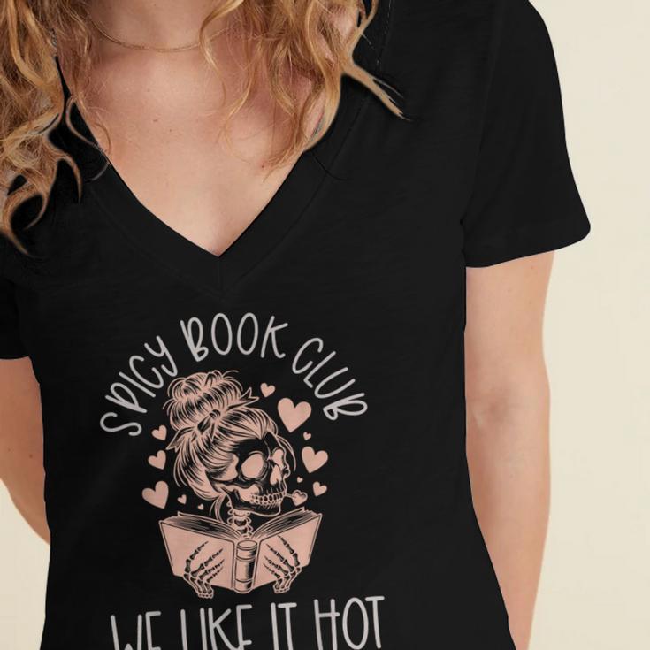 Spicy Book Club Dark Romance Reader Spicy Bookish Skeleton Women's Jersey Short Sleeve Deep V-Neck Tshirt Spicy Book Club Dark Romance Reader Spicy Bookish Skeleton Women's Jersey Short Sleeve Deep V-Neck Tshirt