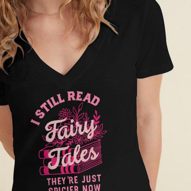 Spicy Book Lover For Women Who Love To Read Romance Fantasy Women's Jersey Short Sleeve Deep V-Neck Tshirt