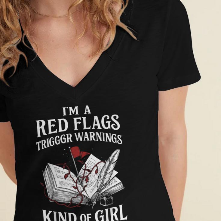 Spicy Book Reader Morally Gray Dark Romance Bookish Women's Jersey Short Sleeve Deep V-Neck Tshirt