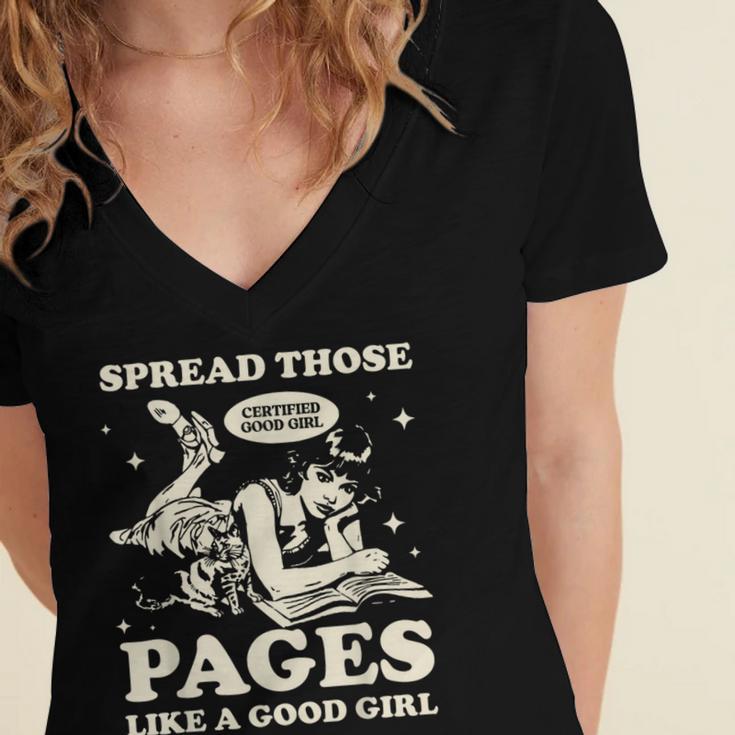 Spread Those Pages Like A Good Girl Shirt Smutty Spicy Book Women's Jersey Short Sleeve Deep V-Neck Tshirt