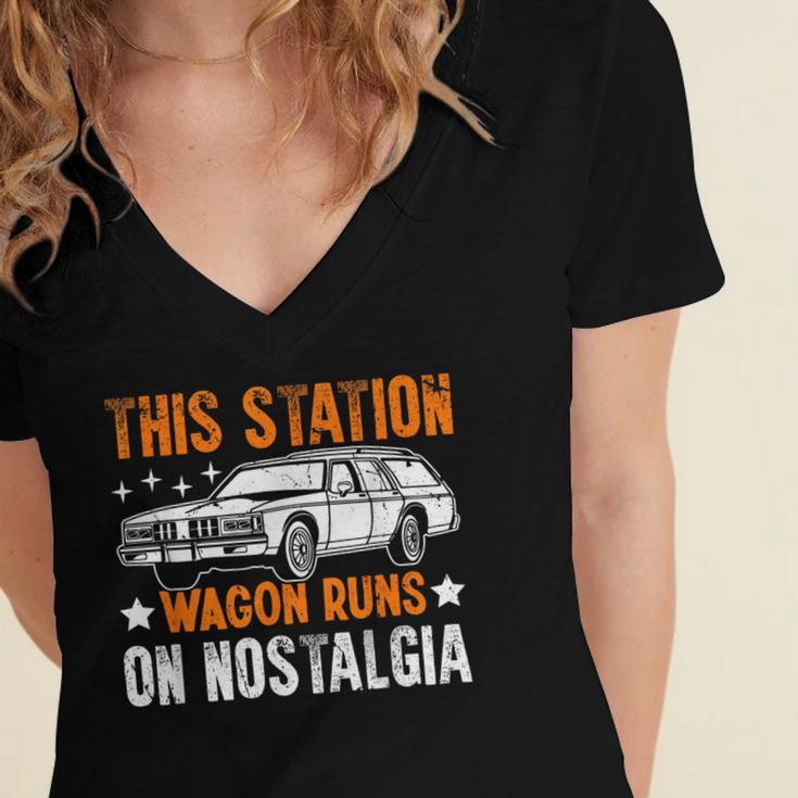 This Station Wagon Runs On Nostalgia Wagon Women's Jersey Short Sleeve Deep V-Neck Tshirt