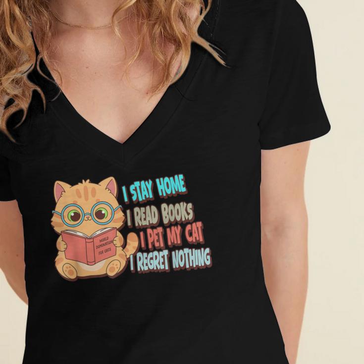 Stay Home Read Books Pet My Cat Regret Nothing Cats Book Women's Jersey Short Sleeve Deep V-Neck Tshirt Stay Home Read Books Pet My Cat Regret Nothing Cats Book Women's Jersey Short Sleeve Deep V-Neck Tshirt