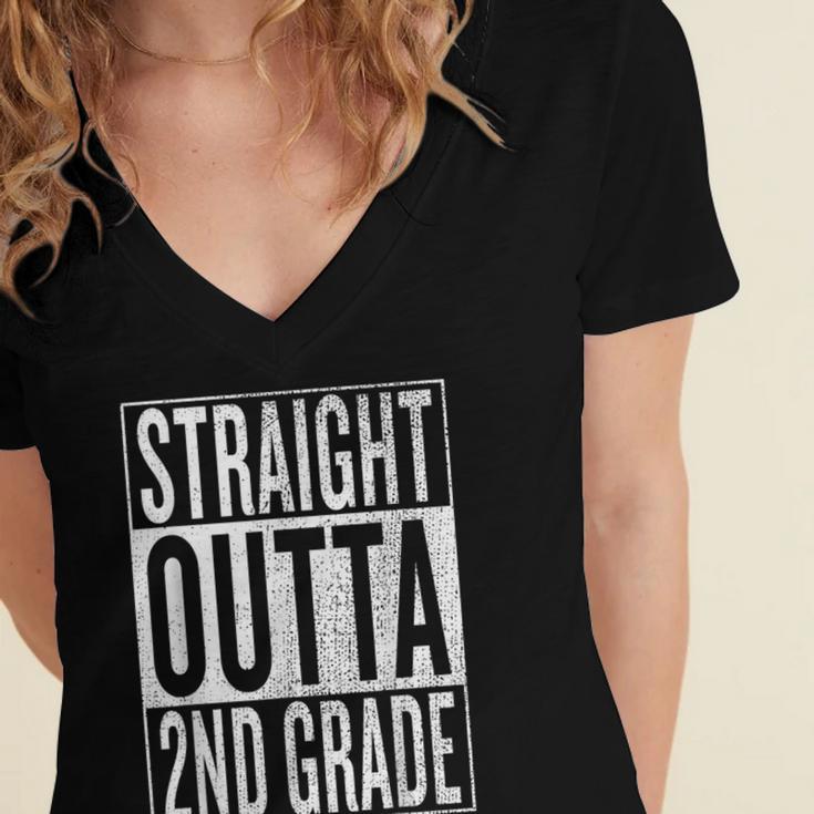 Straight Outta 2nd Grade Great Graduation Shirt Women's Jersey Short Sleeve Deep V-Neck Tshirt