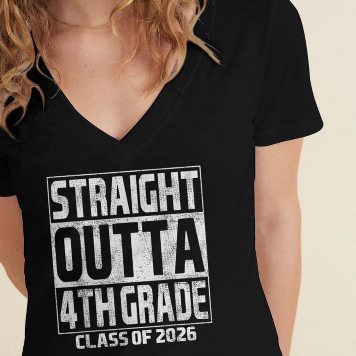 Straight Outta 4th Grade Graduation Class 2026 Fourth Grade Women's Jersey Short Sleeve Deep V-Neck Tshirt