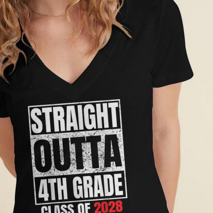 Straight Outta 4th Grade Graduation Class 2028 Fourth Grade Women's Jersey Short Sleeve Deep V-Neck Tshirt
