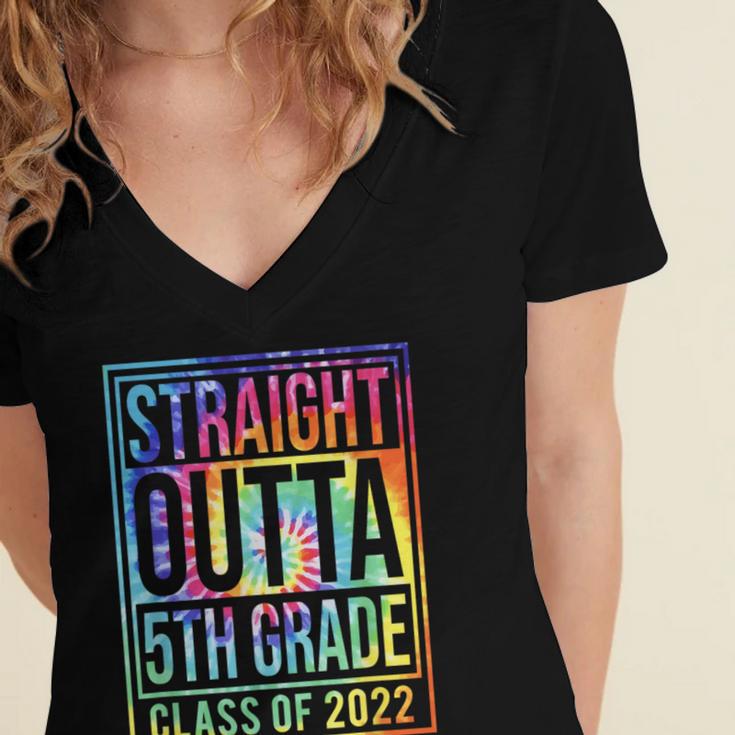 Straight Outta 5th Grade Class Of 2022 School Graduation Women's Jersey Short Sleeve Deep V-Neck Tshirt