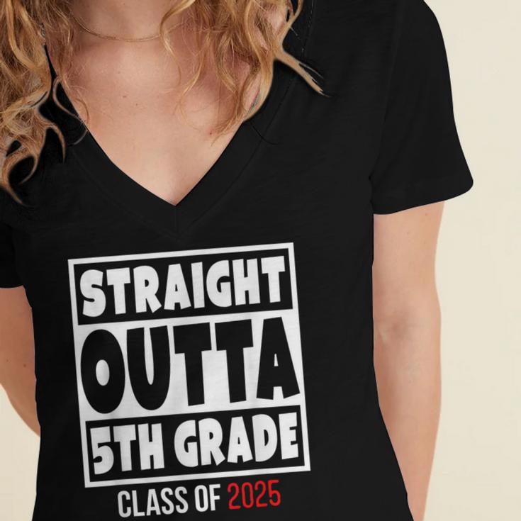 Straight Outta 5th Grade Class Of 2025 Shirt Graduation Women's Jersey Short Sleeve Deep V-Neck Tshirt