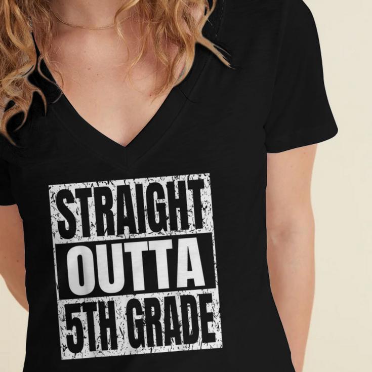 Straight Outta 5th Grade Graduation Motivational Women's Jersey Short Sleeve Deep V-Neck Tshirt