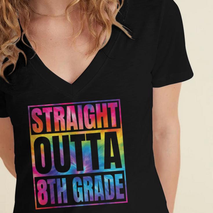 Straight Outta 8th Grade Great Graduation Eighth Grade Women's Jersey Short Sleeve Deep V-Neck Tshirt