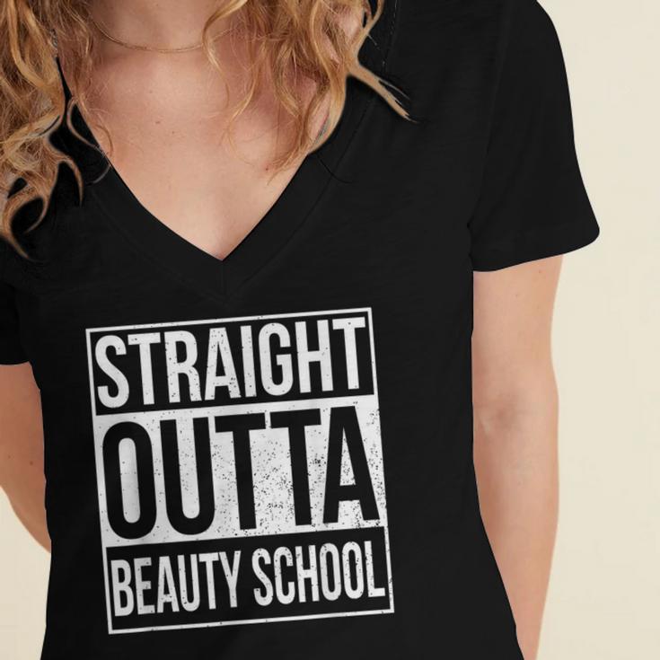 Straight Outta Beauty School Graduation Distressed Women's Jersey Short Sleeve Deep V-Neck Tshirt