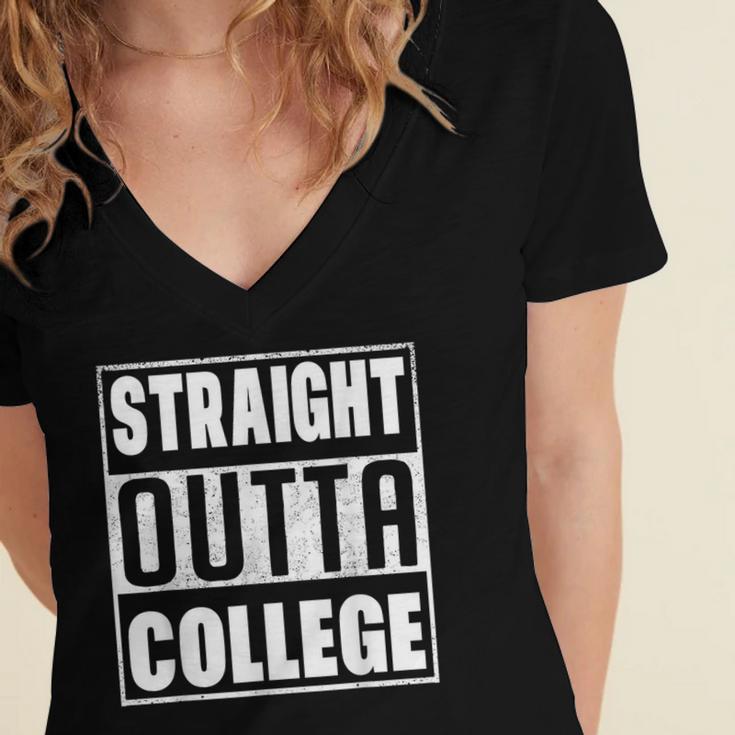 Straight Outta College Graduate Graduation 2025 Grad Men Women's Jersey Short Sleeve Deep V-Neck Tshirt