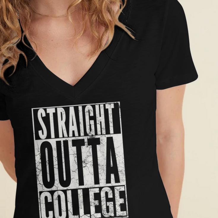STRAIGHT OUTTA COLLEGE Graduation 2019Shirt Her Him Women Women's Jersey Short Sleeve Deep V-Neck Tshirt