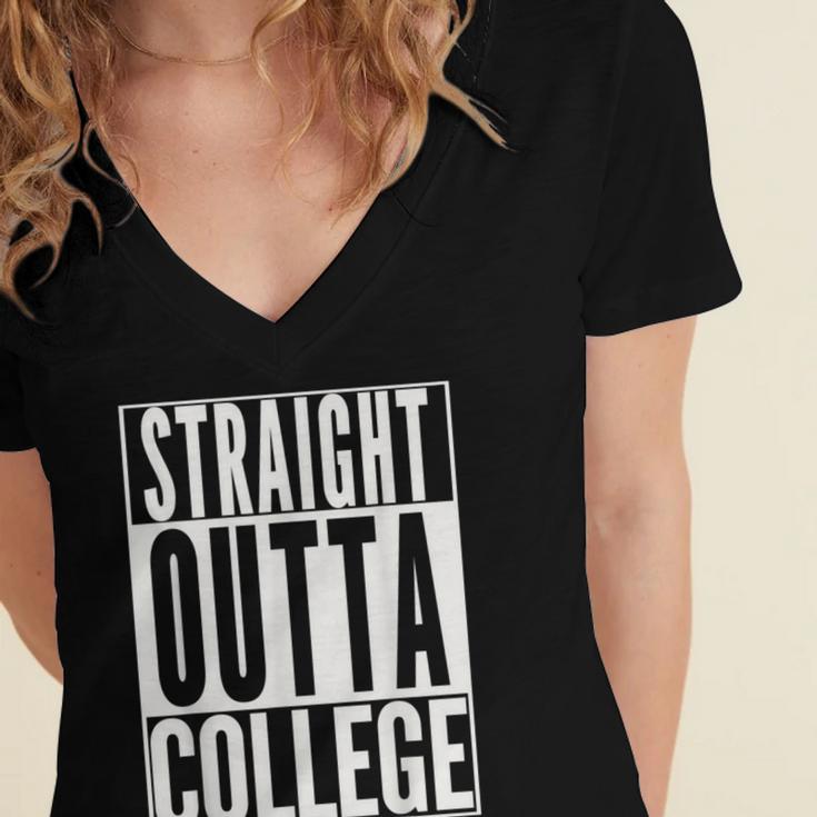 STRAIGHT OUTTA COLLEGE Graduation 2019 Her Him Women Women's Jersey Short Sleeve Deep V-Neck Tshirt